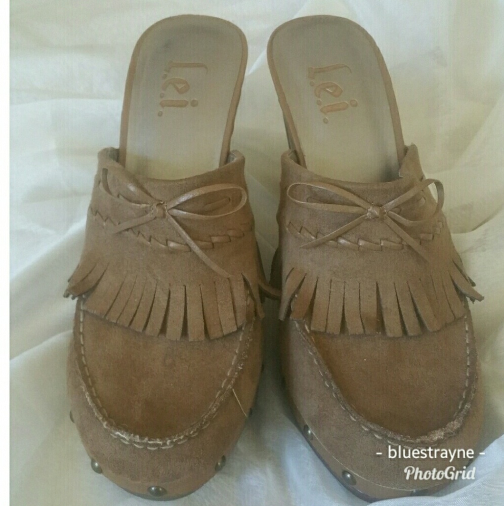 L.e.i Anetteco Suede Fringed High Heel Mules Sz 10